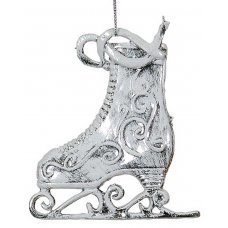 Χριστουγεννιάτικο Κρεμαστό Παγοπέδιλο με Σχέδια, Ασημί (10cm)